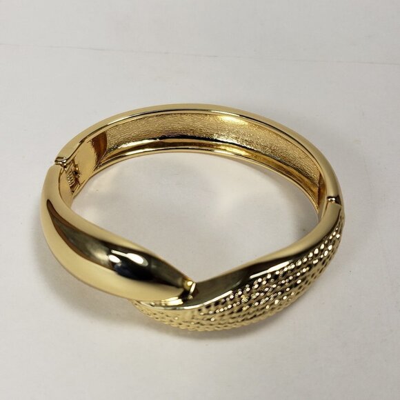 Gold Hinged Bangle Bracelet – Textured Luxury Jewelry for Elegant Layering, 7" - Picture 6 of 9